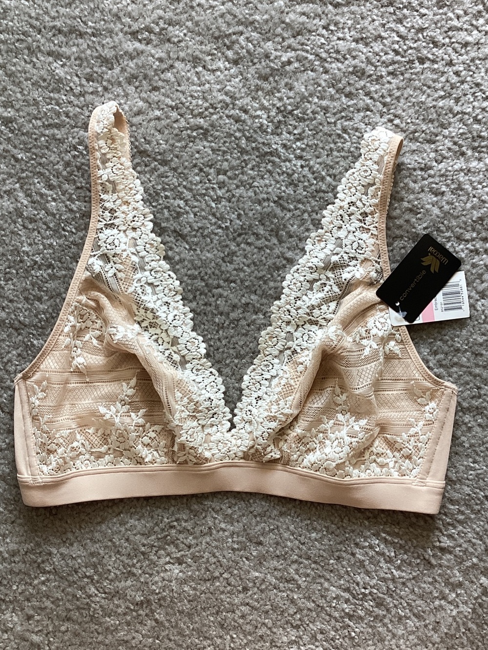 Wacoal Beige Lace Plunge Bralette, Size 40